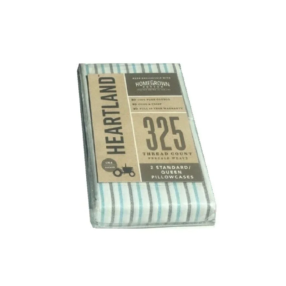 new STRIPE Heartland 325 Thread Count 100% Cotton Percale-Weave QUEEN Sheet Set